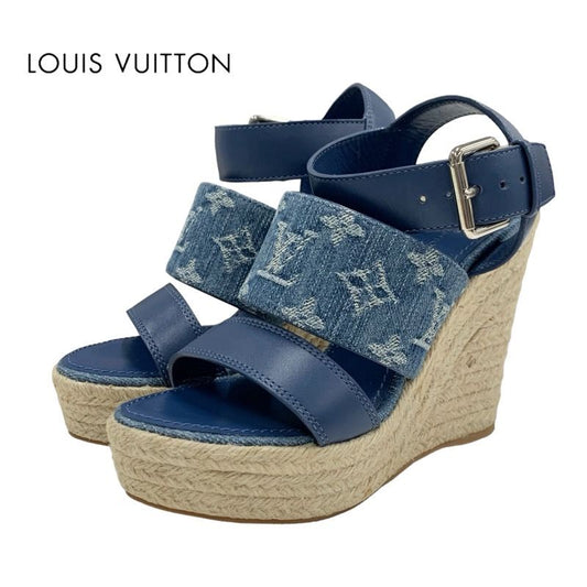 Louis Vuitton Starboard Line Sandals Shoes Leather Denim Blue Unused Espadrilles