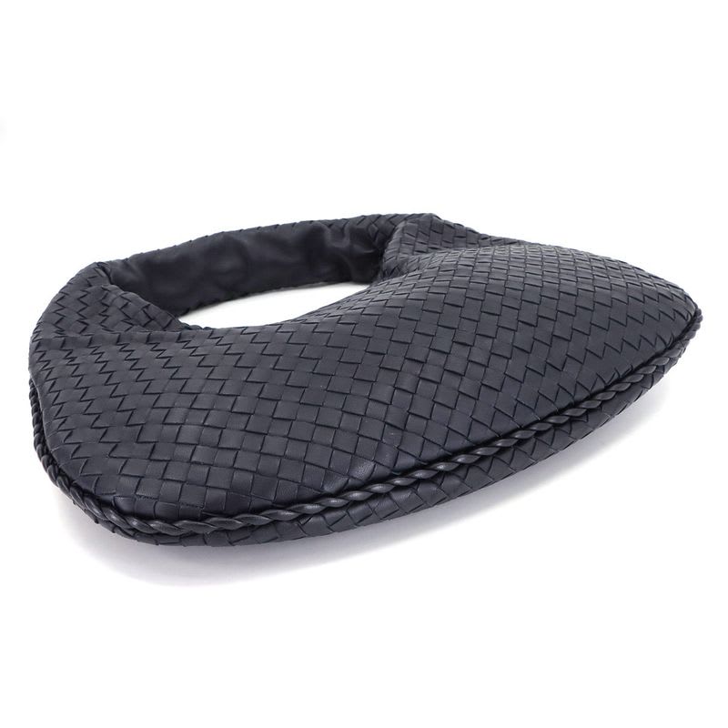 Bottega Veneta Intrecciato One Shoulder Bag Leather Navy Gunmetal