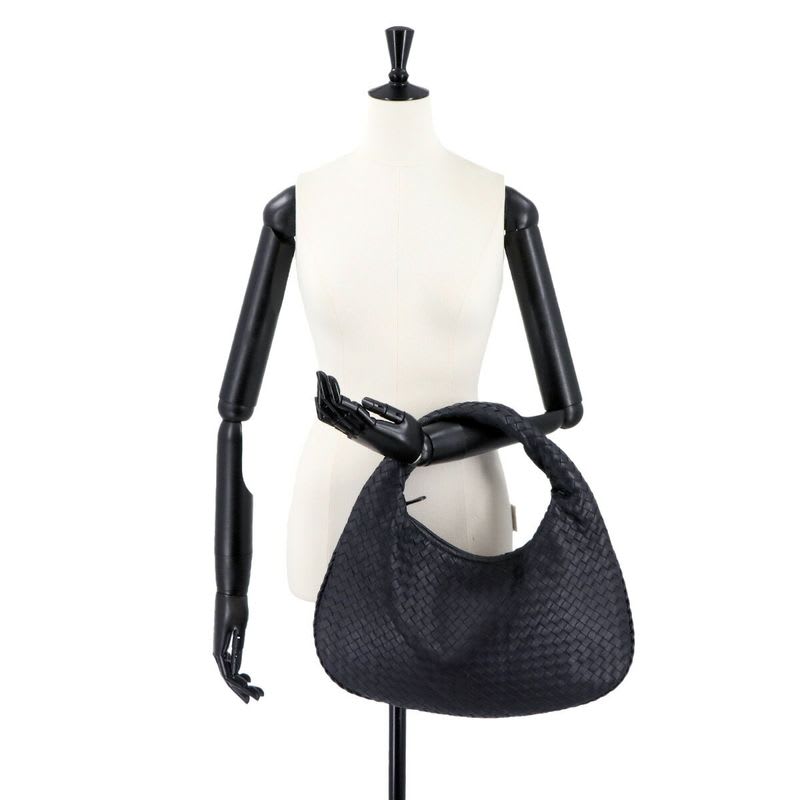 Bottega Veneta Intrecciato One Shoulder Bag Leather Navy Gunmetal