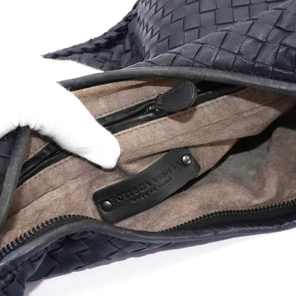 Bottega Veneta Intrecciato One Shoulder Bag Leather Navy Gunmetal