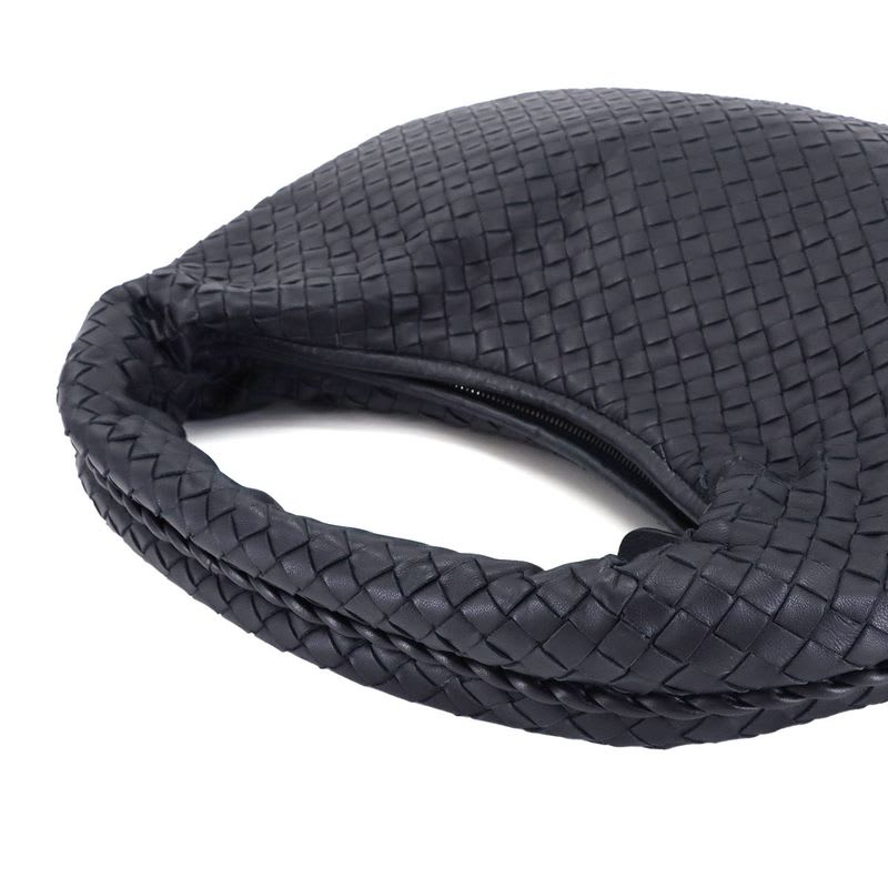 Bottega Veneta Intrecciato One Shoulder Bag Leather Navy Gunmetal