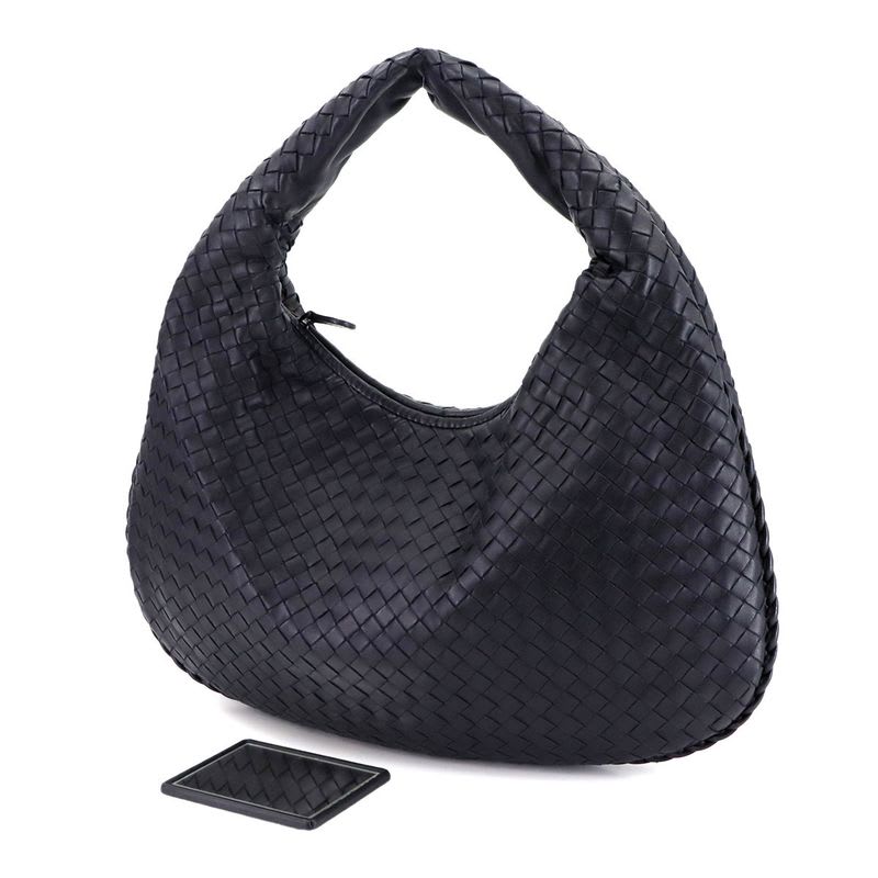 Bottega Veneta Intrecciato One Shoulder Bag Leather Navy Gunmetal