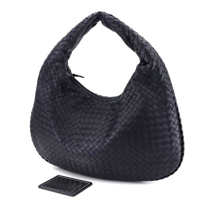 Bottega Veneta Intrecciato One Shoulder Bag Leather Navy Gunmetal