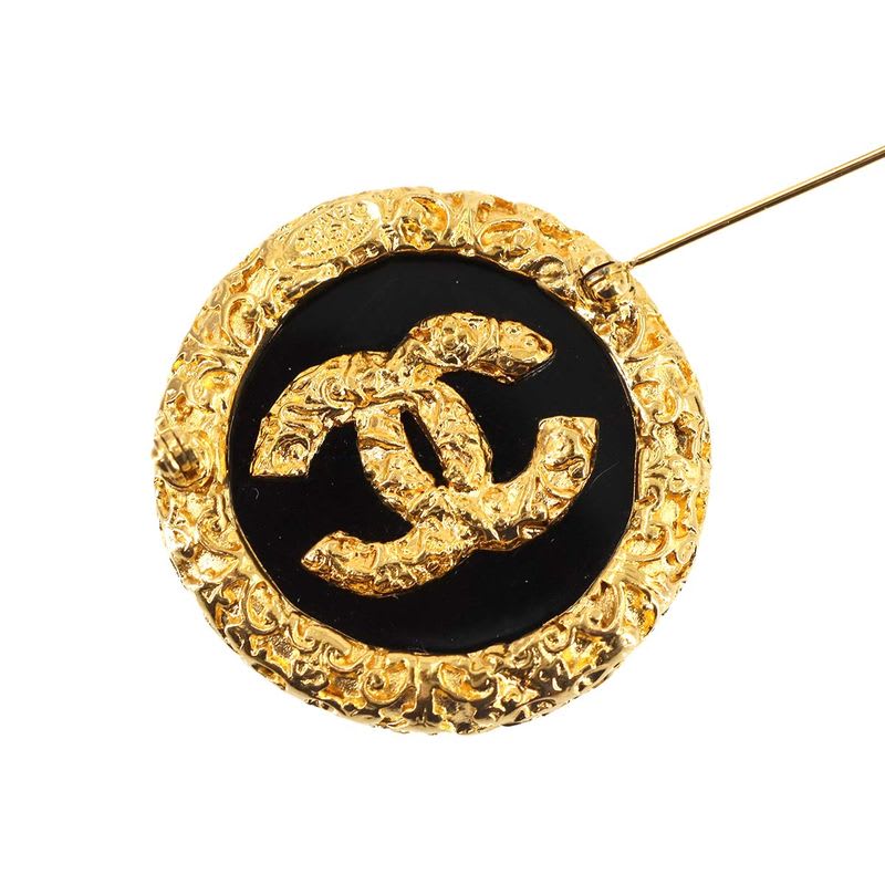 Chanel Coco Mark Brooch Round Shape Gold Black 93 A Accessory Vintage