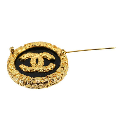 Chanel Coco Mark Brooch Round Shape Gold Black 93 A Accessory Vintage
