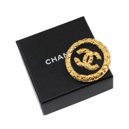 Chanel Coco Mark Brooch Round Shape Gold Black 93 A Accessory Vintage