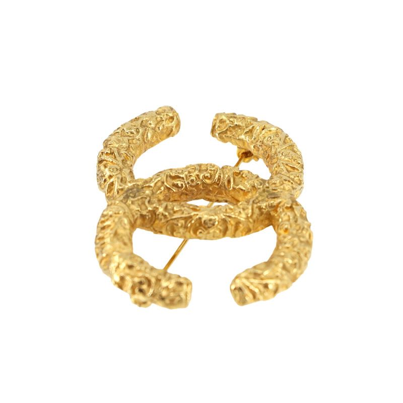 Chanel Coco Mark Lava Brooch Gold Accessory 93 A Vintage Logos