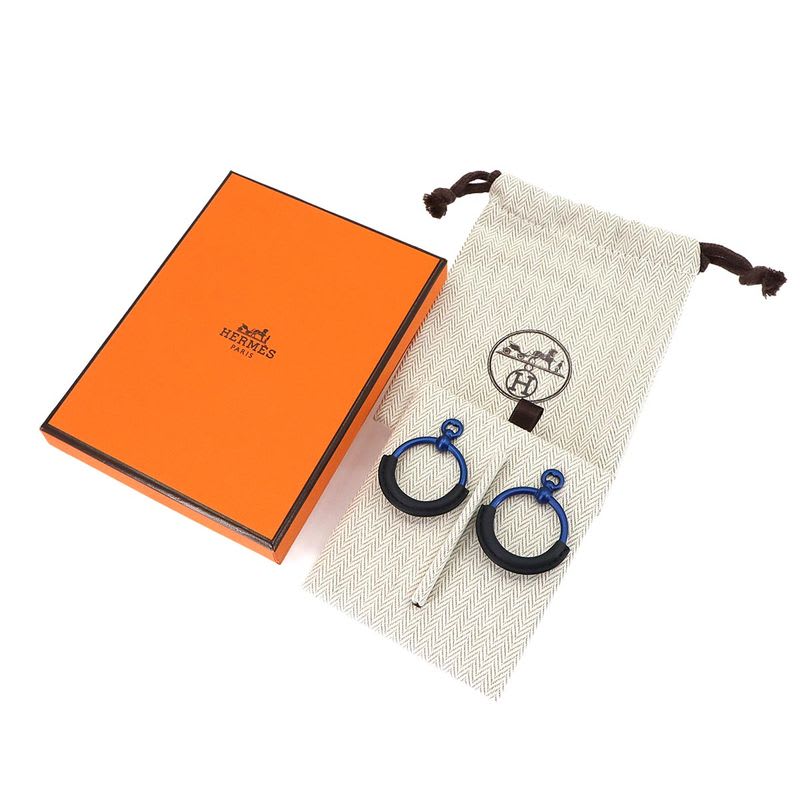 Hermes Loop PM Earrings Swift Blue Indigo Accessory Aluminum