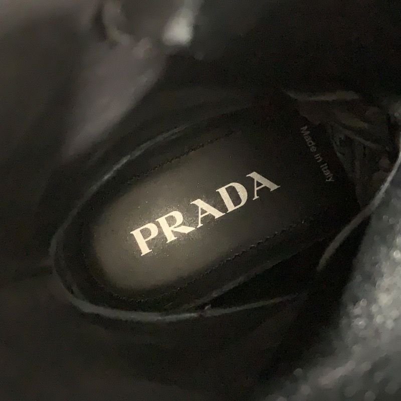 Prada Boots Short Boots Middle Boots Shoes Lace Up Leather Fabric Black