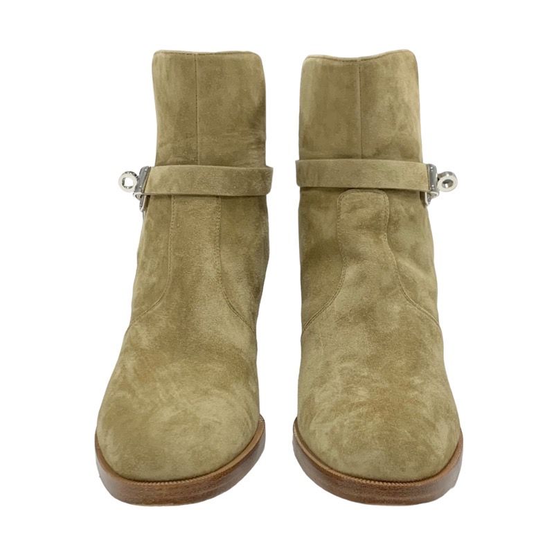 Hermes Frenchie Boots Short Boots Shoes Kelly Hardware Suede Beige