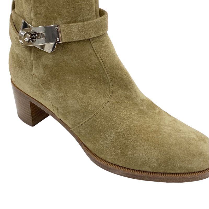 Hermes Frenchie Boots Short Boots Shoes Kelly Hardware Suede Beige