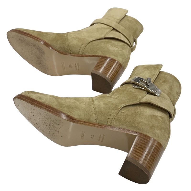 Hermes Frenchie Boots Short Boots Shoes Kelly Hardware Suede Beige