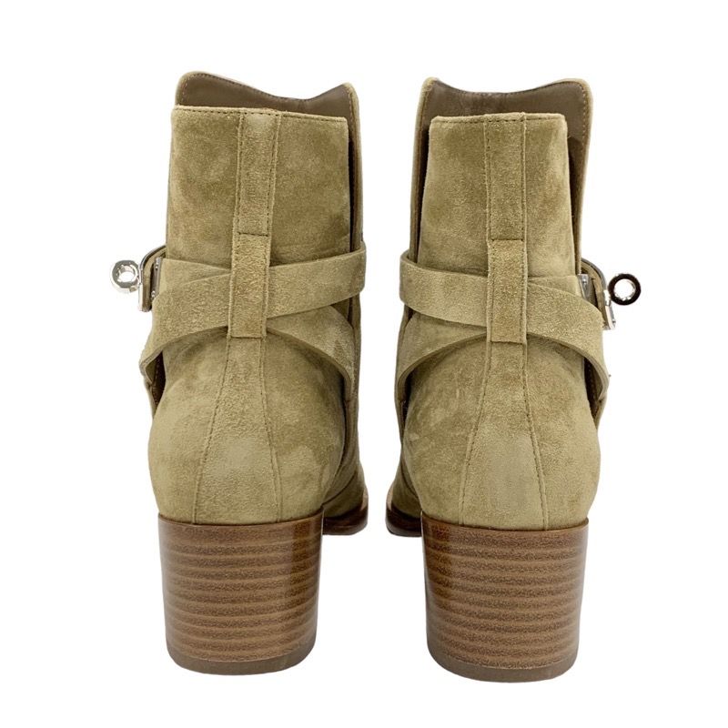 Hermes Frenchie Boots Short Boots Shoes Kelly Hardware Suede Beige