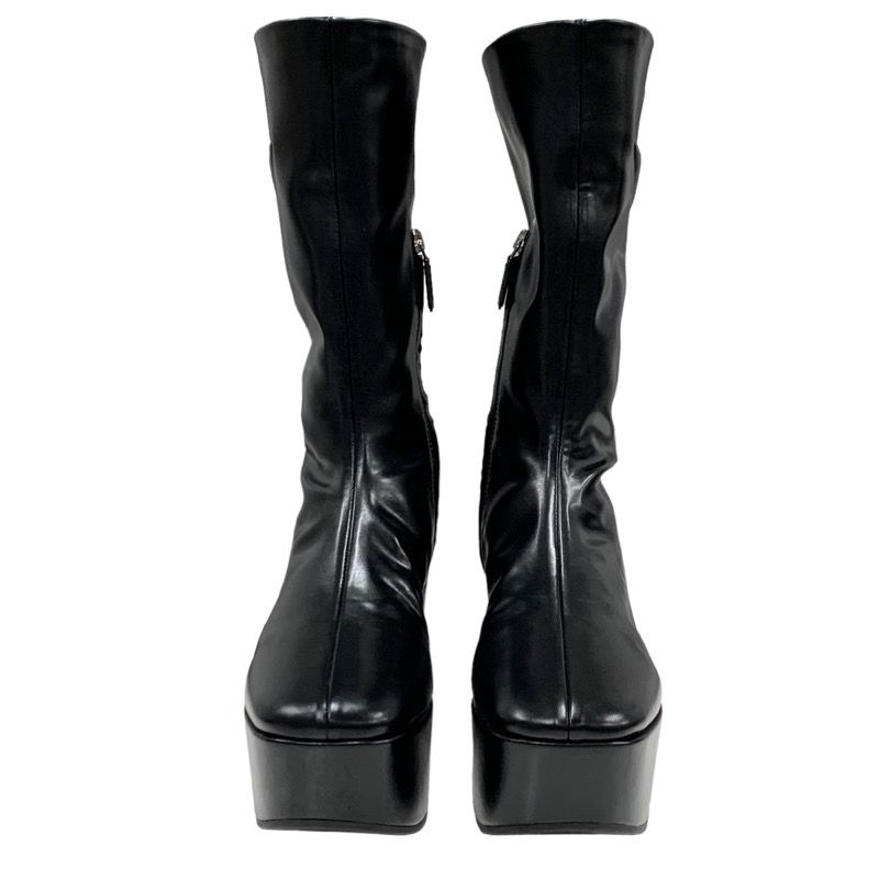 Prada Boots Long Boots Middle Boots Shoes Logo Platform Leather Black