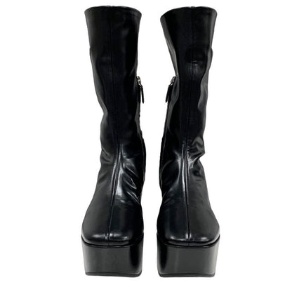 Prada Boots Long Boots Middle Boots Shoes Logo Platform Leather Black