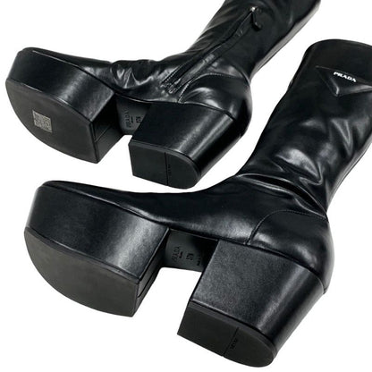 Prada Boots Long Boots Middle Boots Shoes Logo Platform Leather Black