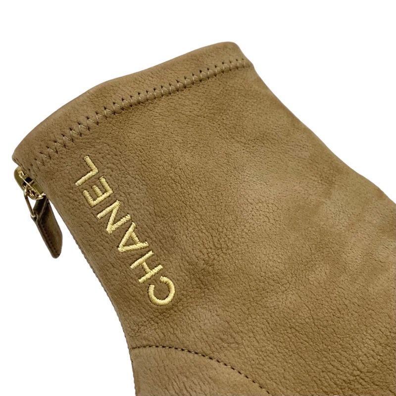 Chanel Boots Short Boots Shoes Here Mark Logo Nubuck Brown