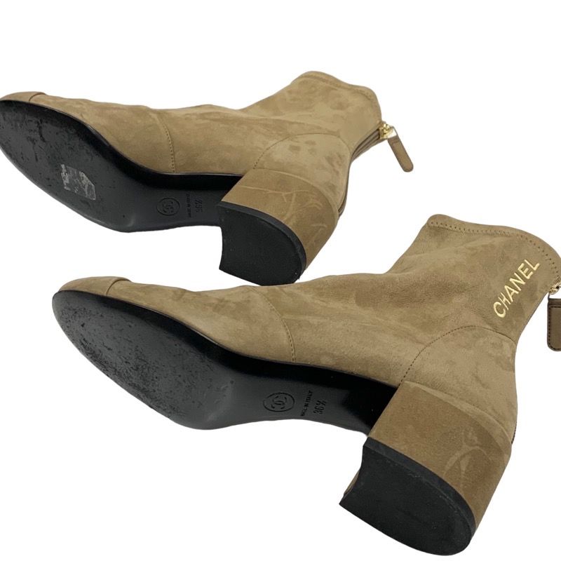 Chanel Boots Short Boots Shoes Here Mark Logo Nubuck Brown