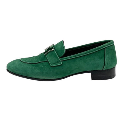 Hermes Paris Loafers Moccasins Flat Shoes Hhardware Suede Green