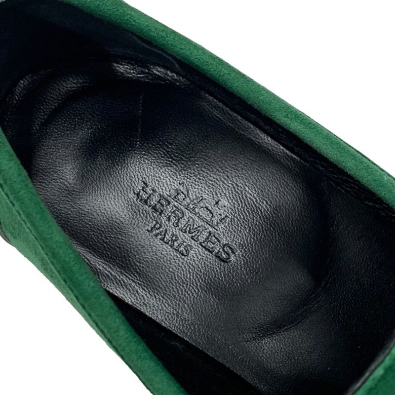 Hermes Paris Loafers Moccasins Flat Shoes Hhardware Suede Green