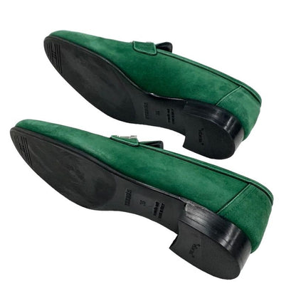 Hermes Paris Loafers Moccasins Flat Shoes Hhardware Suede Green