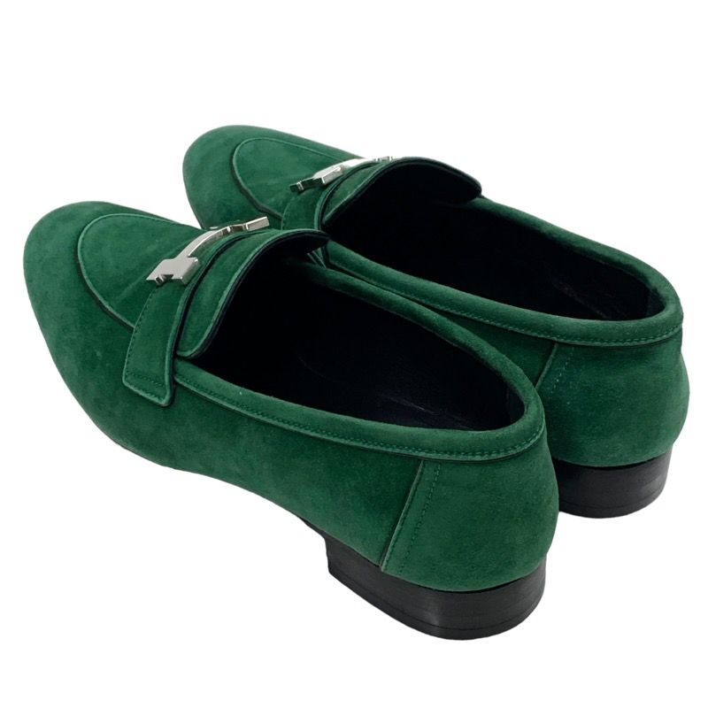 Hermes Paris Loafers Moccasins Flat Shoes Hhardware Suede Green