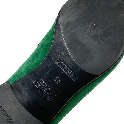 Hermes Paris Loafers Moccasins Flat Shoes Hhardware Suede Green