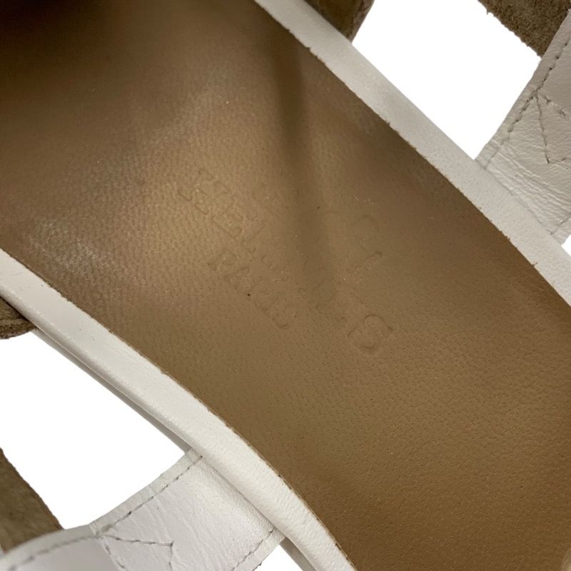 Hermes Sandals Shoes Leather White Brown Wedge Sole Strap