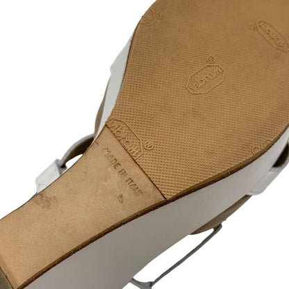 Hermes Sandals Shoes Leather White Brown Wedge Sole Strap
