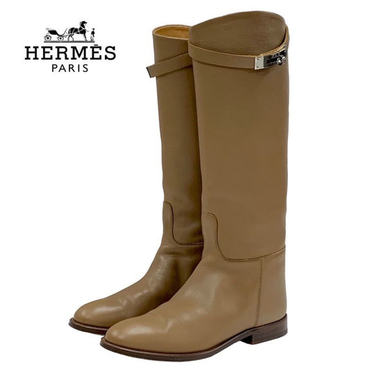 Hermes Jumping Boots Long Boots Shoes Kelly Hardware Leather Brown