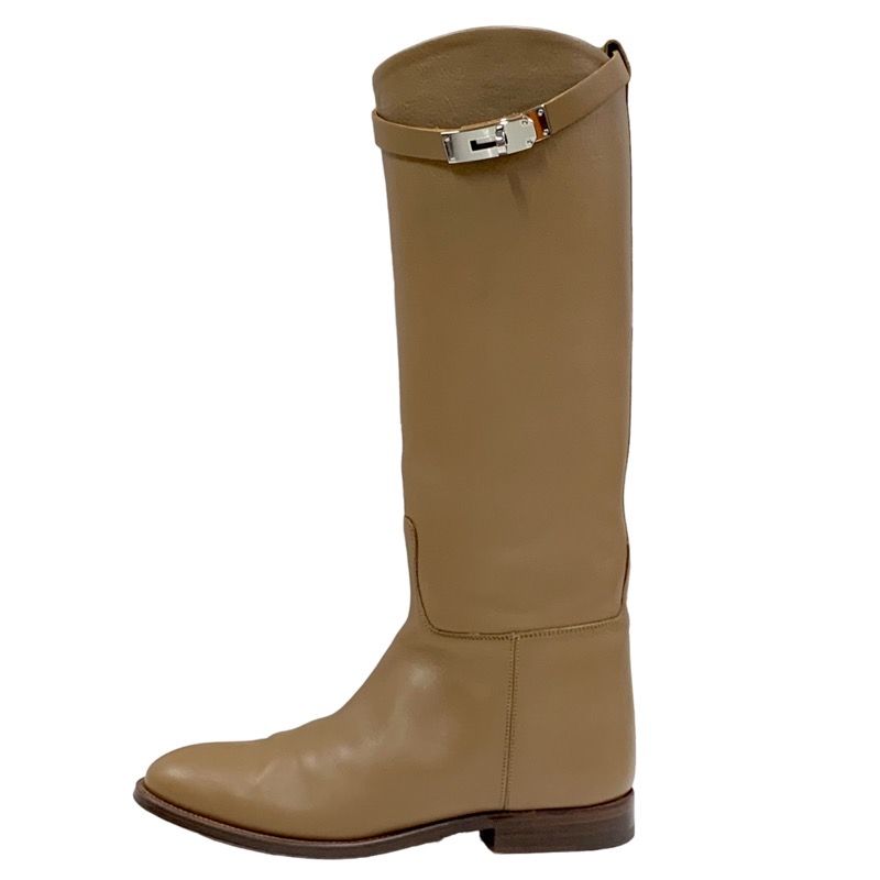 Hermes Jumping Boots Long Boots Shoes Kelly Hardware Leather Brown