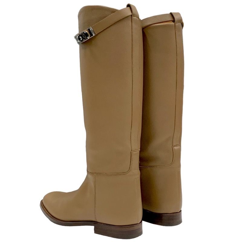 Hermes Jumping Boots Long Boots Shoes Kelly Hardware Leather Brown