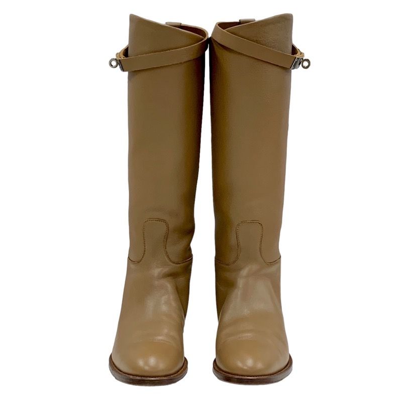 Hermes Jumping Boots Long Boots Shoes Kelly Hardware Leather Brown