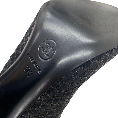 Chanel Boots Short Boots Shoes Fabric Patent Black Here Mark Pearl