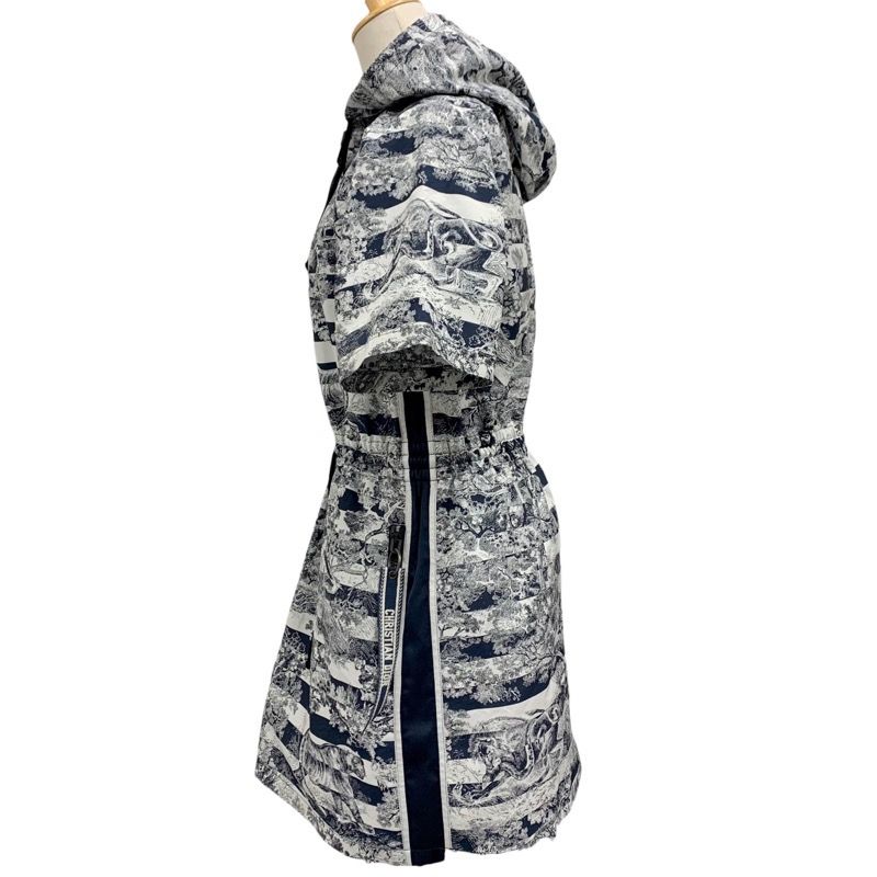 Christian DIOR Dress Front Zip Hoodie Short Sleeve Navy White
