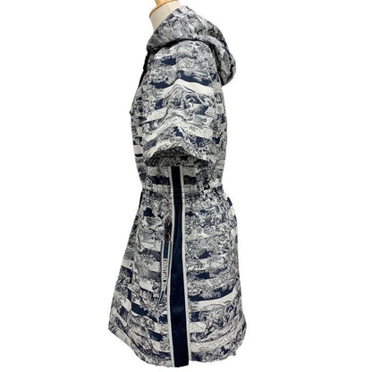 Christian DIOR Dress Front Zip Hoodie Short Sleeve Navy White