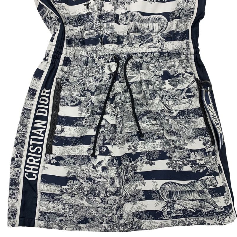 Christian DIOR Dress Front Zip Hoodie Short Sleeve Navy White