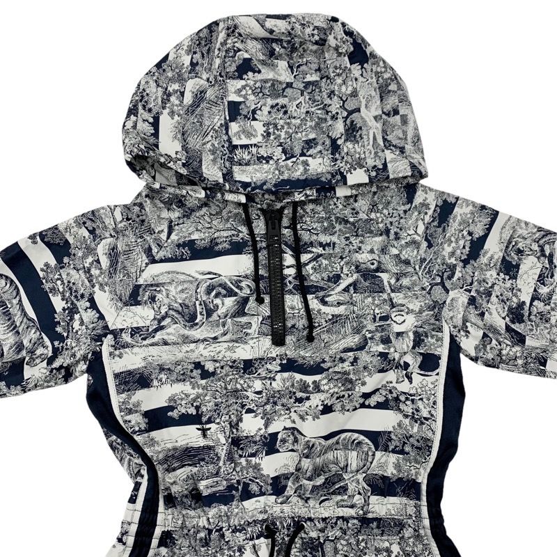 Christian DIOR Dress Front Zip Hoodie Short Sleeve Navy White