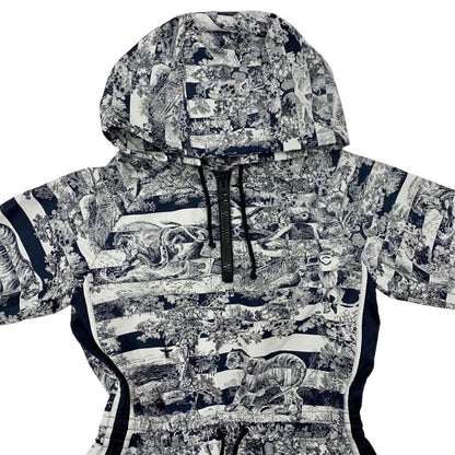 Christian DIOR Dress Front Zip Hoodie Short Sleeve Navy White