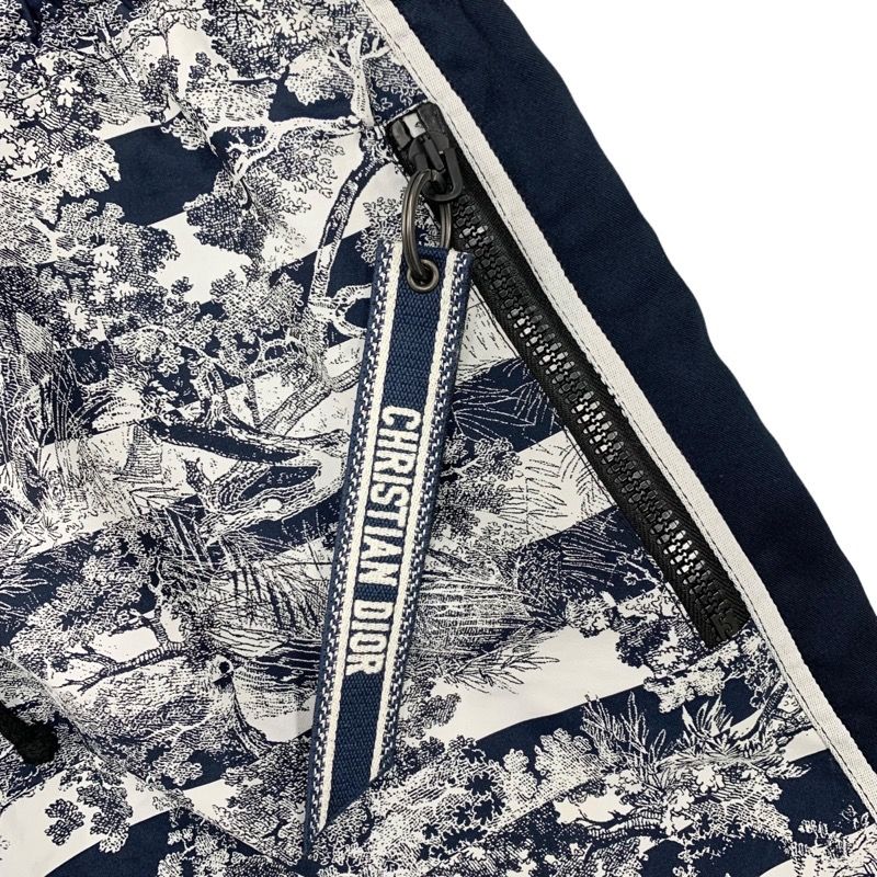 Christian DIOR Dress Front Zip Hoodie Short Sleeve Navy White