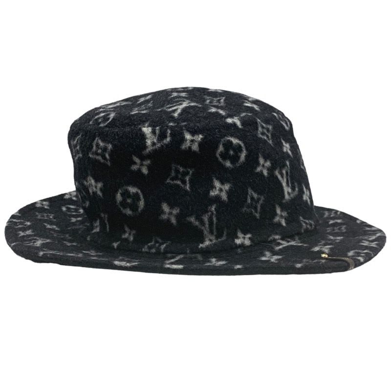 Louis Vuitton Bob Carey On Monogram Hat Wool Black White Bucket Reversible
