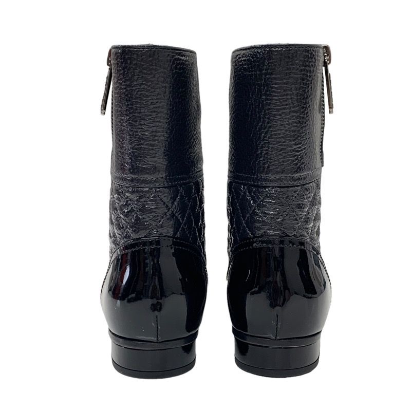 Chanel Boots Short Boots Shoes Leather Black Here Mark Chain Matelasse