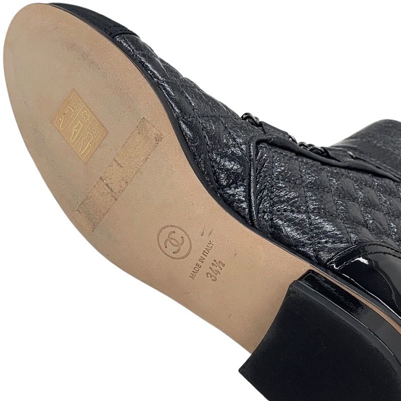 Chanel Boots Short Boots Shoes Leather Black Here Mark Chain Matelasse