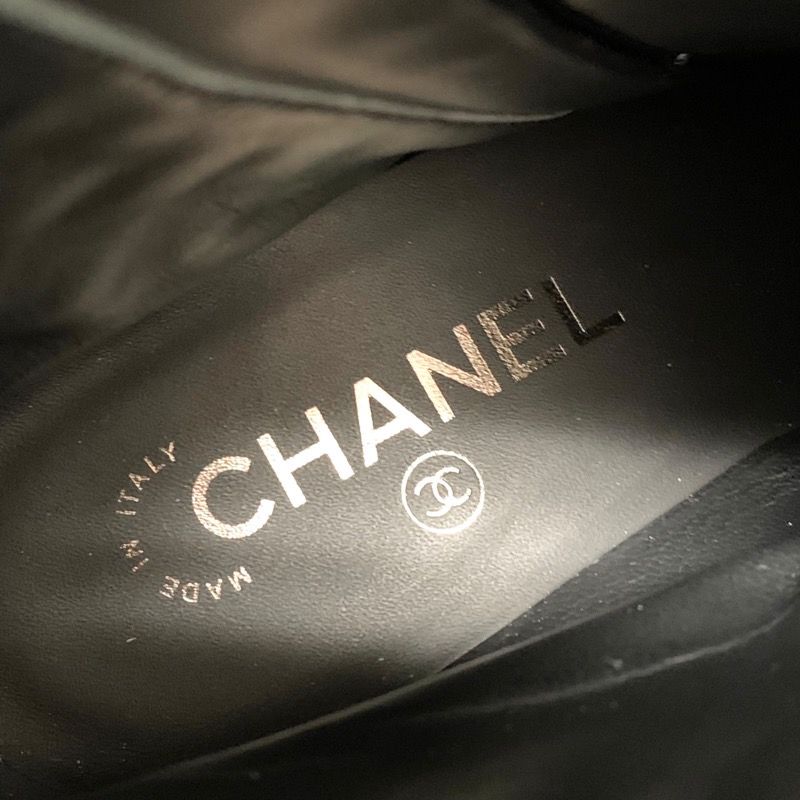 Chanel Boots Short Boots Shoes Leather Black Here Mark Chain Matelasse