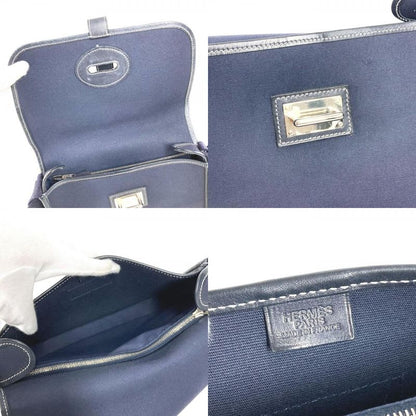 Hermes Shoulder Bag Buenaventura PM Leather Canvas Navy