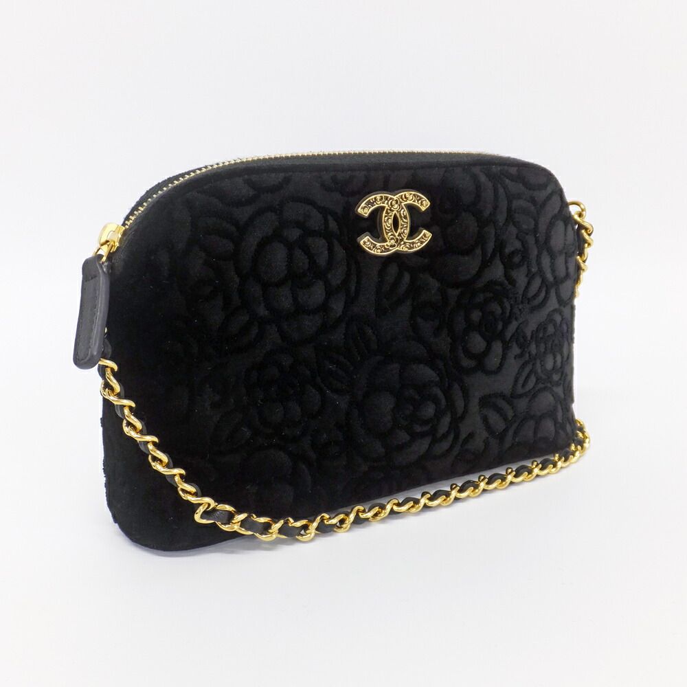 Chanel 25 A Camellia Clutch Shoulder Bag CC Logo Velvet Gold Hardware