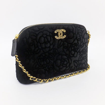 Chanel 25 A Camellia Clutch Shoulder Bag CC Logo Velvet Gold Hardware