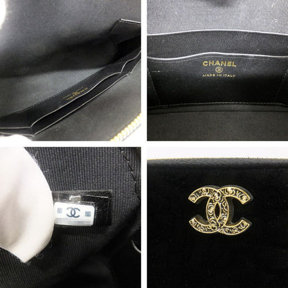 Chanel 25 A Camellia Clutch Shoulder Bag CC Logo Velvet Gold Hardware