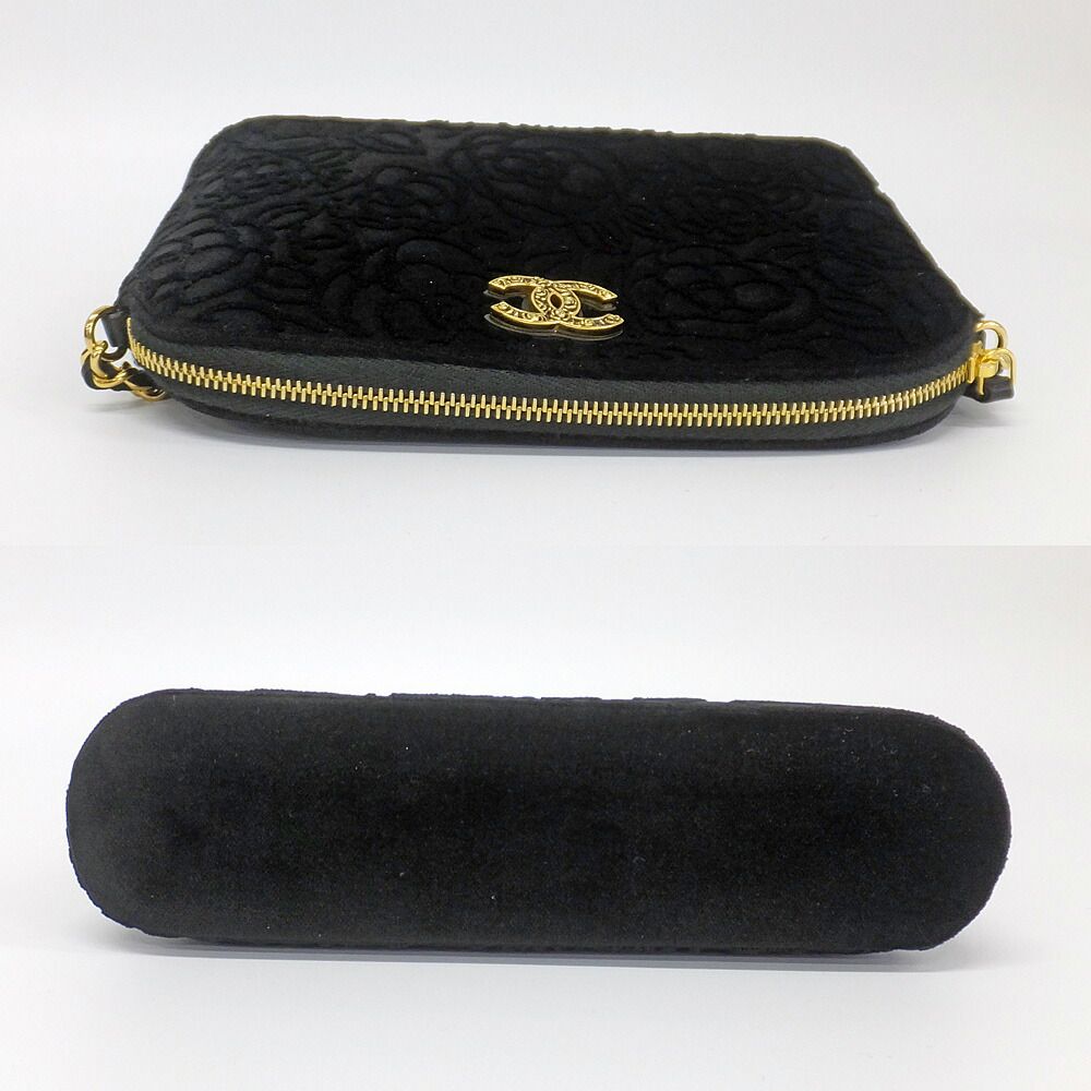 Chanel 25 A Camellia Clutch Shoulder Bag CC Logo Velvet Gold Hardware