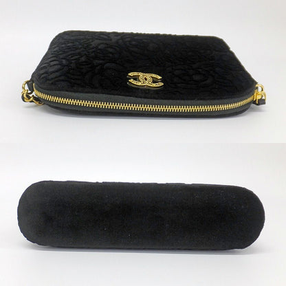 Chanel 25 A Camellia Clutch Shoulder Bag CC Logo Velvet Gold Hardware